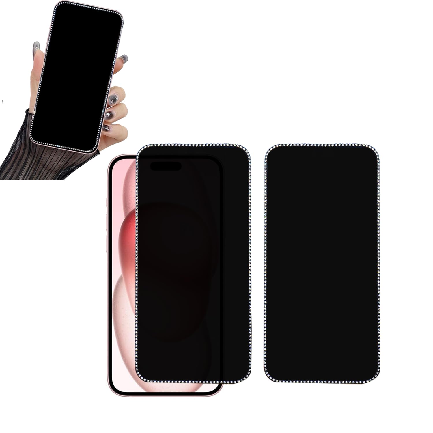 WIRIXSYD 2PCS Glitter Privacy Screen Protector Suit for iPhone Air 6.5Inch, Anti-spy Diamond Bling Shiny Sparkling Tempered Glass