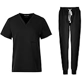 PuriPure Scrubs for Women Set Nurse Uniform Scrubs 4 Way Stretch V-Neck Scrub Top & Jogger Pant with 6 Pockets Scrub Set