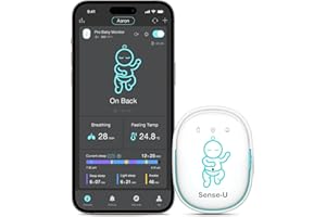 Sense-U Smart Baby Monitor Pro with Arousal Vibration, Audible and App Alerts: Tracks Abdominal Movement, Rollover, Feeling T