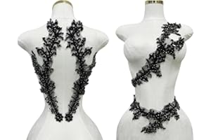 ARTISTRYXB Handmade Beaded Crystal Patches with Rhinestone Applique Designs for Prom Formal Dress 1pair/Bag (Black)