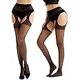 Viyongan Suspender Tights for Women Sheer Open Crotch pantyhose High Waist Garter Belt Tights 2 Pairs