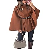 MakeMeChic Women's Poncho Pea Cape Coat Mock Neck 3/4 Sleeve Belted Business Jacket Outerwear