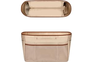 GIVLEFLY Tote Organizer Insert with Multiple Pockets Zipper Purse Dividers with Handle Lightweight Purse Liner with Cup Holder Fit for Longchamp Large Medium Size and Neverful and More(Large,Beige)