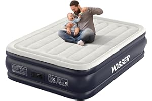 VOSSER Air Mattress Full with Built in Pump,18''Inflatable Mattress of Upgraded Vertical Beams,Self Inflatable/Deflation Blow Up Mattress in 3 Mins,Flocked Top Airbed with Carry Bag for Home, Camping