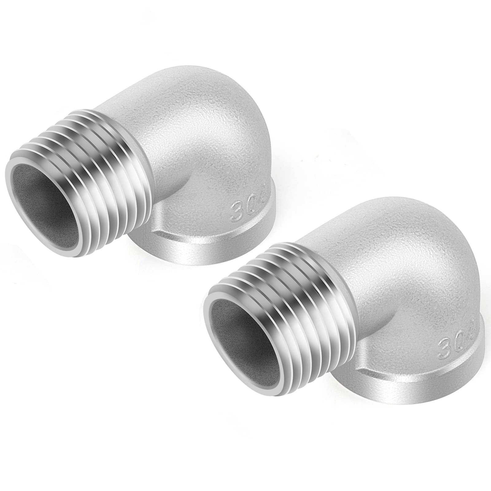 ERGAOBOY 2 Pcs Stainless Steel 304 90 Degree Elbow, BSP Female x Male Threaded Pipe Fitting, 1/2" Cast Street Elbow Connector for Industrial Plumbing and Garden