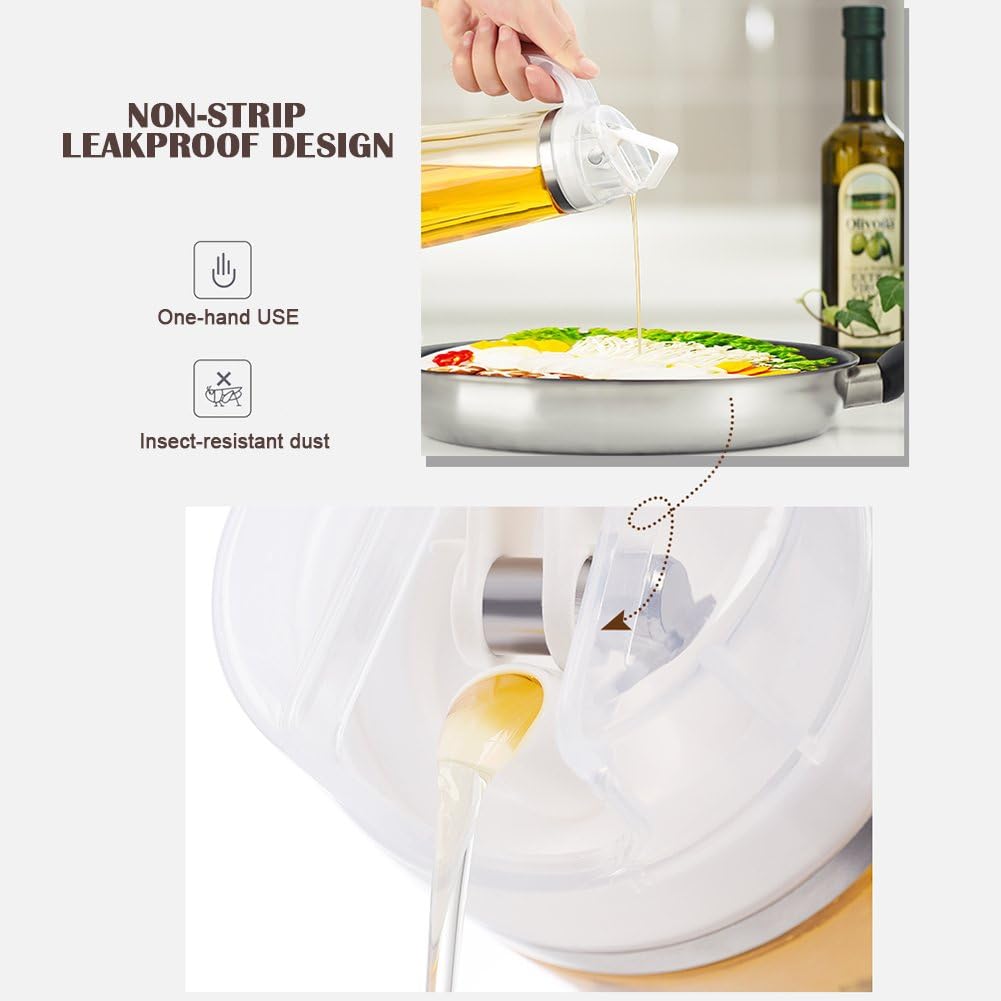 Auto Flip Olive Oil Dispenser Bottle, 20 OZ Leakproof Condiment Container With Automatic Cap and Stopper, Non-Drip Spout, Non-Slip Handle for Kitchen Cooking White: Kitchen & Dining