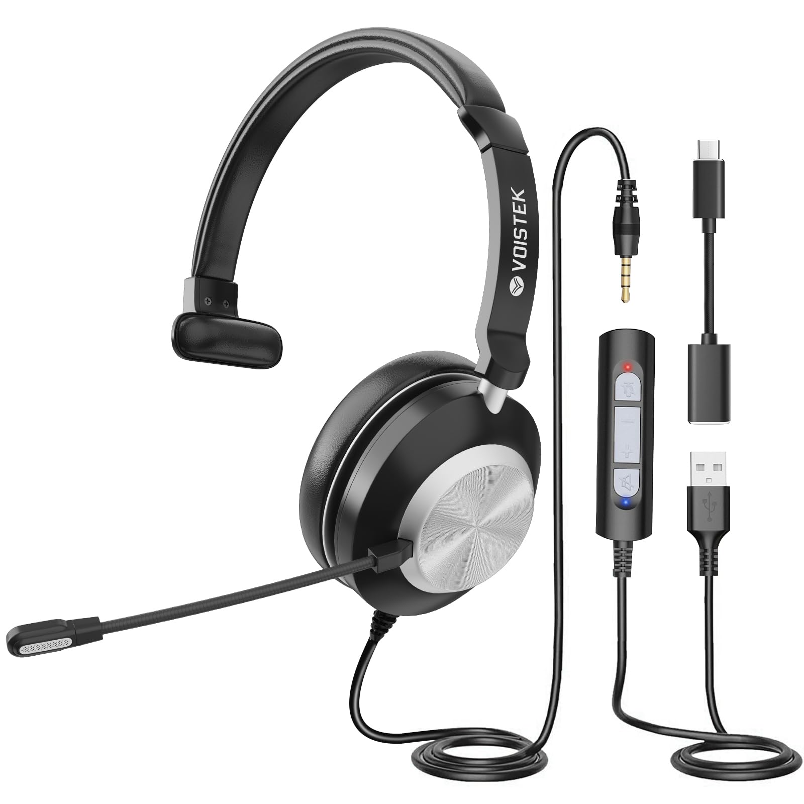 Photo 1 of Voistek USB Headset with Microphone for PC/Laptop, Computer Headphones (One Ear) Wired Work Headset with Noise Cancelling Mic & Volume Controls for Call Center,Office,Team Meetings,Zoom