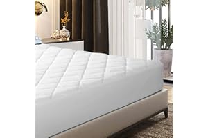 EIUE Quilted Mattress Pad - Lightweight Yet Substantial, Elastic Fitted Mattress Topper Protector, Breathable Mattress Protector with Secure Fit,Machine Washable,Queen(60x80inches),White