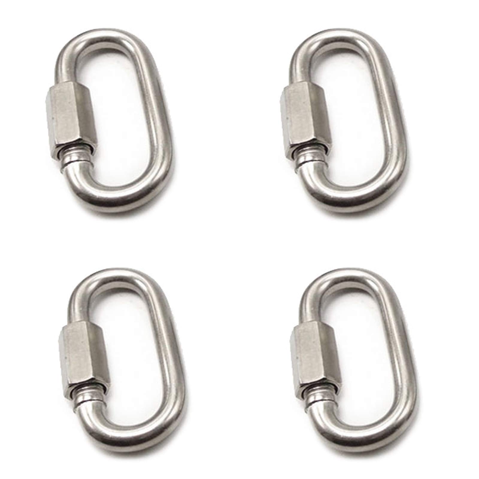 Juliyeh 4 Pieces Carabiner Hook M8 Stainless Steel D Carabiner Shape Quick Link Chain Emergency Maximum Load 500kg for Camping Outdoor Fishing Backpack Hiking Hammocks and Swings