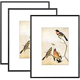 BKABOT 8.5x11 Picture Frame Set of 3, Black Metal Photo Frames with HD Glass, Fits 5x7 with Mat or 8.5x11 without Mat, Wall Hanging and Table Display