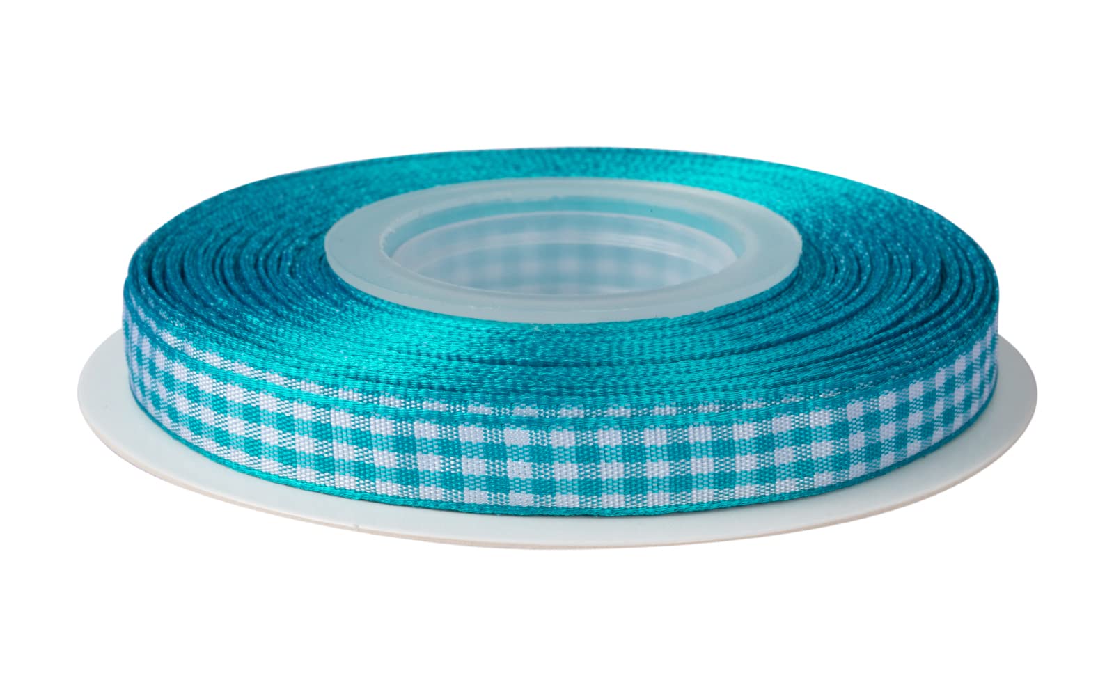 Ribbonitlux Gingham Ribbon, 9mm X 22M, Plaid Checkered, Buffalo Striped, Turquoise, Polyester, Classic, Valentine's Day, Christmas, Festive, Celebratory