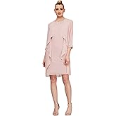 S.L. Fashions Women's Chiffon Tier Jacket Dress with Beaded Neck and Cuffs