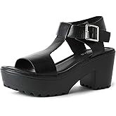 J. Adams Corby Platform Sandal - Low Heel T-Strap Open Toe Flatform Ankle Strap, Black Pu, 8.5