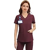 Kecols Scrub Tops for Women - V-Neck with 2 Pockets, Soft 4-Way Stretch, Anti-Wrinkle & Easy Care for Medical Uniforms