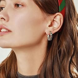 GLOQUAT Red and Green Hoop Earrings 14K White Gold