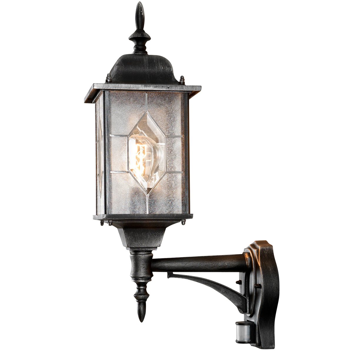 Konstsmide 7268-759 Milano Leaded Effect Pathway Outdoor Light with PIR Sensor-Motion Detector / 1 x 75 W E27 Max Bollard/Leaded Effect Acrylic Glass/Aluminium / IP43 / Outside Light Antique