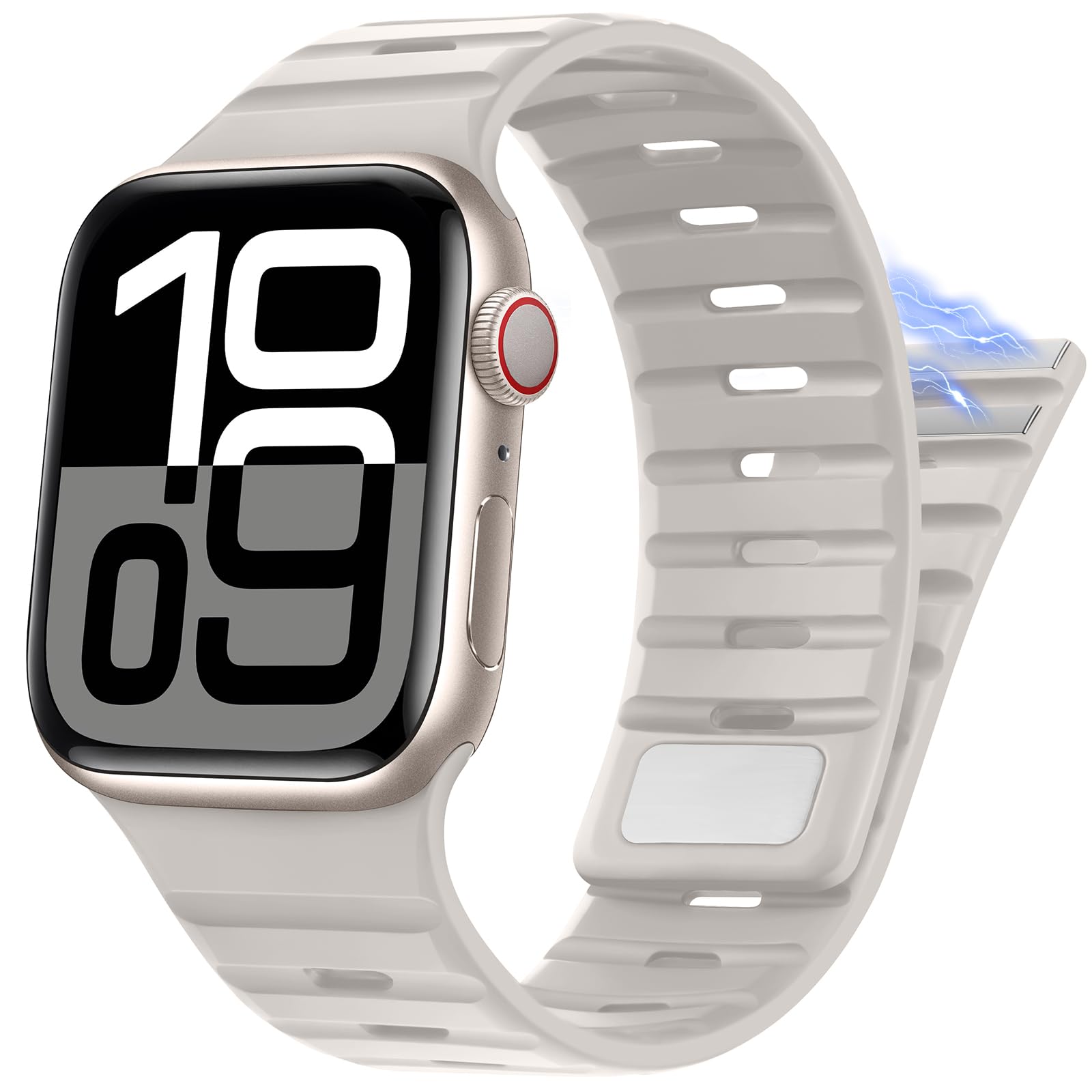 Suphart Compatible with Apple Watch Strap 49mm 46mm 45mm 44mm 42mm 41mm 40mm 38mm, Magnetic Silicone Sport Strap for Apple Watch Ultra 2 Ultra SE Series 10 9 8 7 6 5 4 (42/41/40/38, Starlight