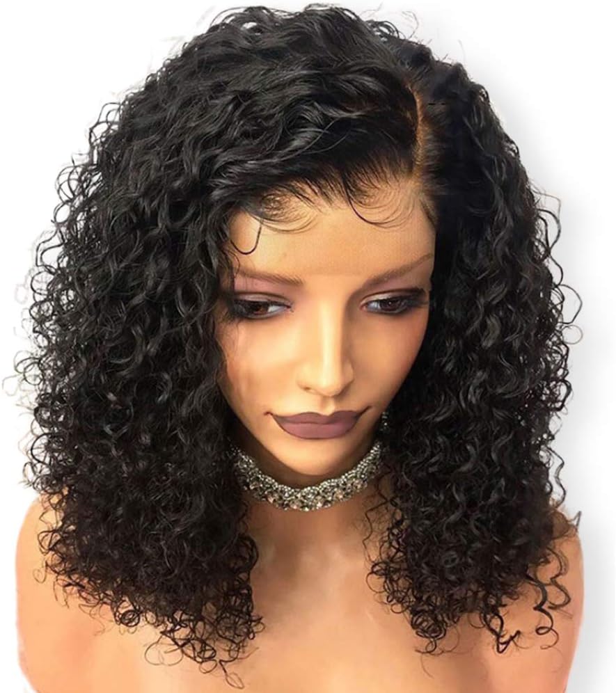 Sailk Hair 13x6 Lace Front Wigs Kinky Curly Wigs Human Hair Wigs Short Bob Natural Hairline Brazilian Remy Hair With Baby Hair For Black Women(12 inch with 150% density)