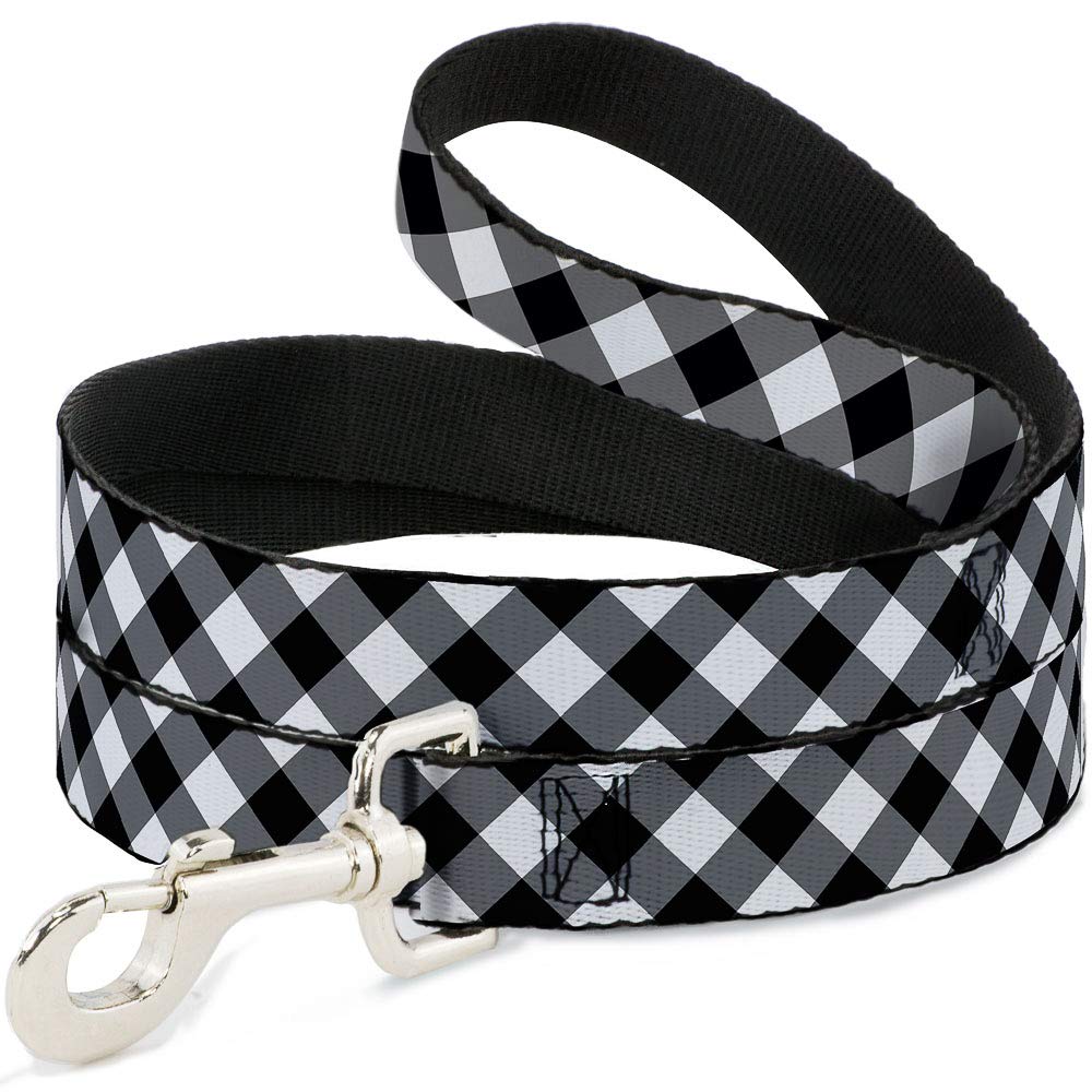 Buckle Down DL-6FT-W30433 Diagonal Buffalo Plaid Black/White Dog Leash, 6'