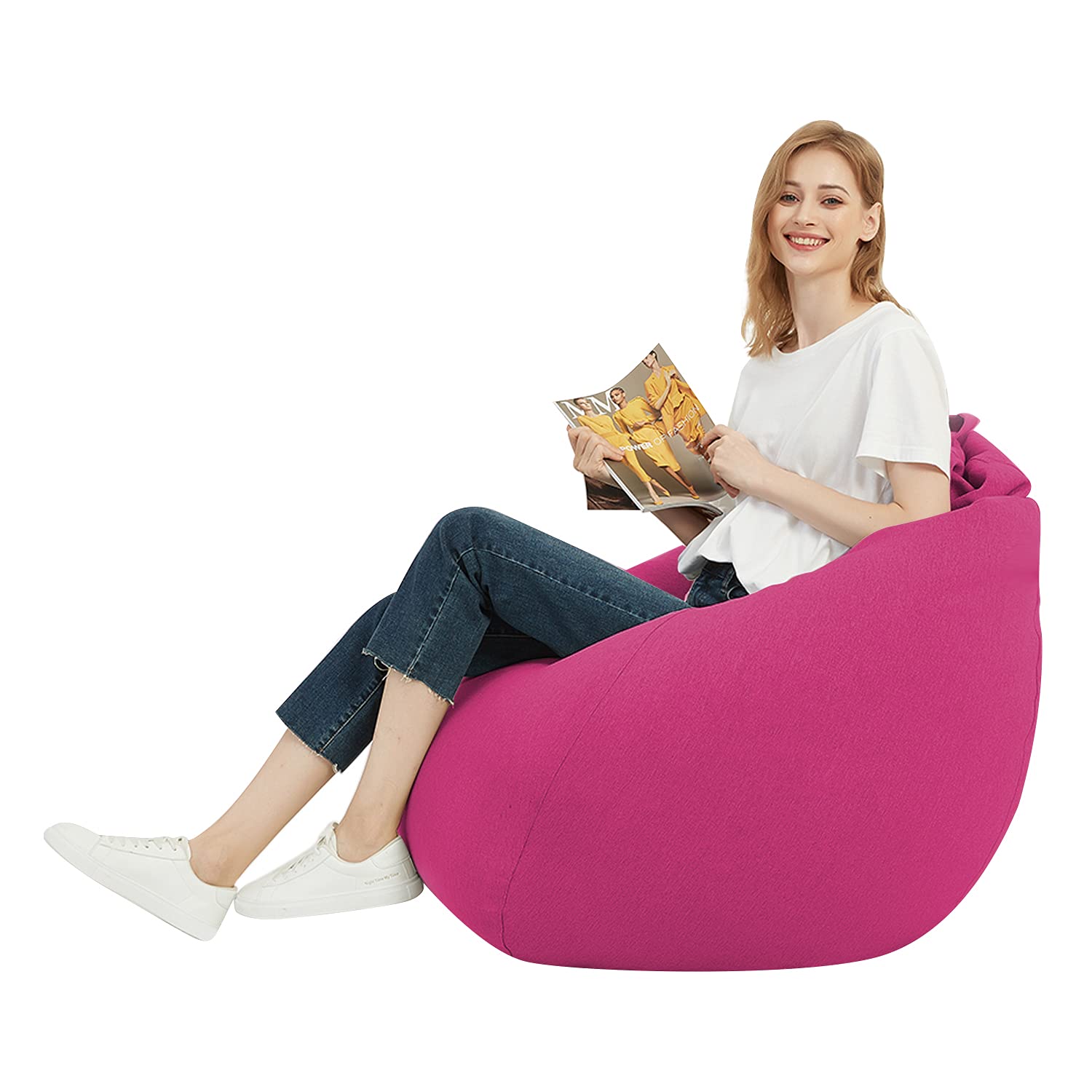 Langla-Shades Bean Bag Chair Cover, Indoor Outdoor Beanbag Seat Sofa without Filling, Rose Red, 100cm x 120cm