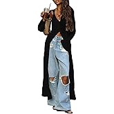 Famnbro Womens Crochet Long Cardigan Long Sleeve Duster Hollow Out Sweater Knit Dress Cover Up Vacation Outfits
