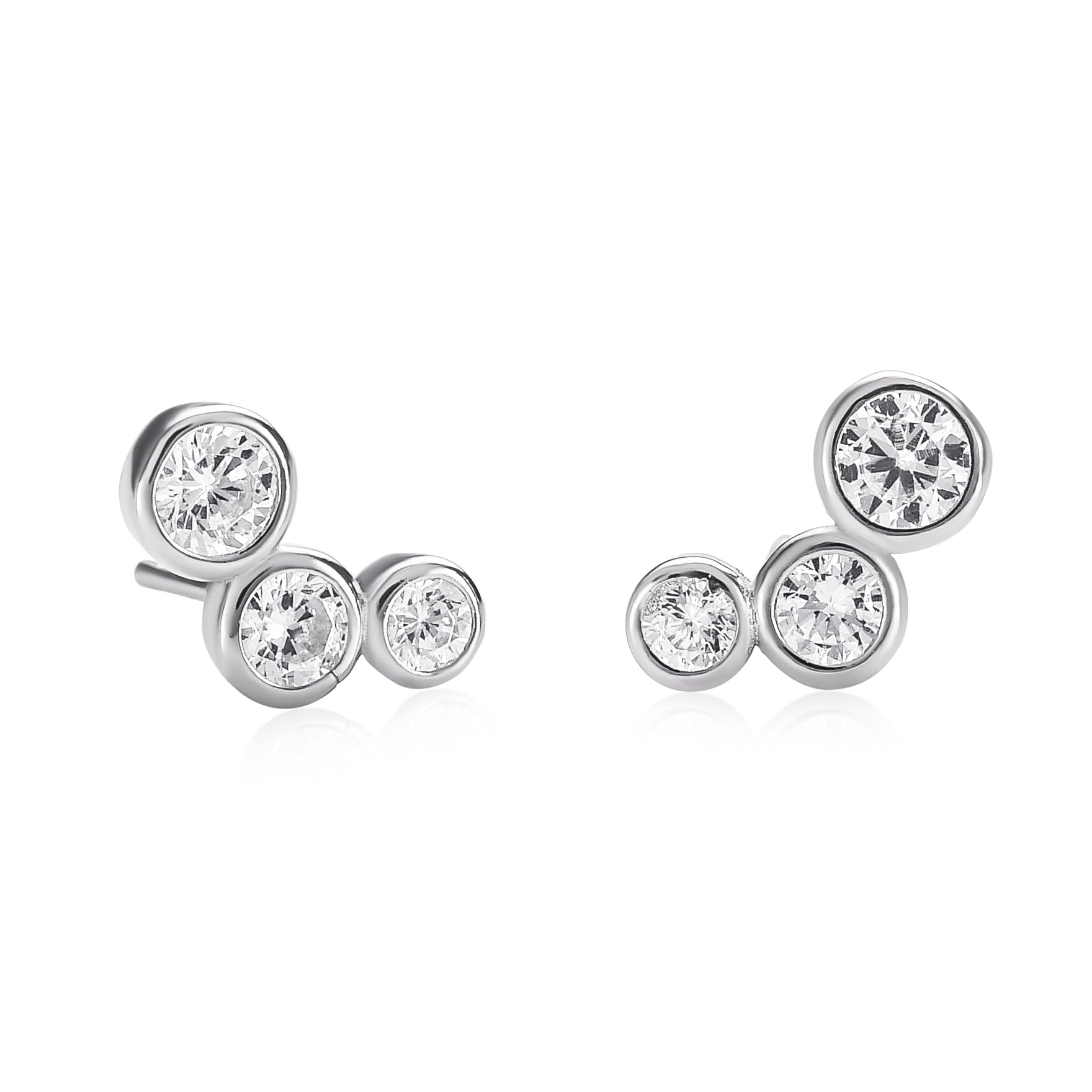 Namana Climber Earrings in 925 Sterling Silver, Cute Ear Climbers for Women and Girls with Cubic Zirconia Stones, Simple 925 Sterling Silver Stud Earrings, Silver Jewellery for Women
