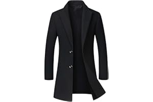 DOINLINE Men's Winter Coat Trench Overcoat Wool Blend Casual Single Breasted Mid-Long Pea Top Jacket