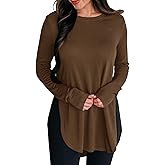 BZB Womens Long Sleeve Tunic Tops Fall Casual Crew Neck Side Split Hi-Low Hem Loose Shirts To Wear With Leggings