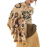 First Choose Women's Blanket Chunky, Pashmina Shawls Wraps Oversized Winter & Fall Warm Scarfs Soft Cashmere Feel for Women (Beige-Dark Green)