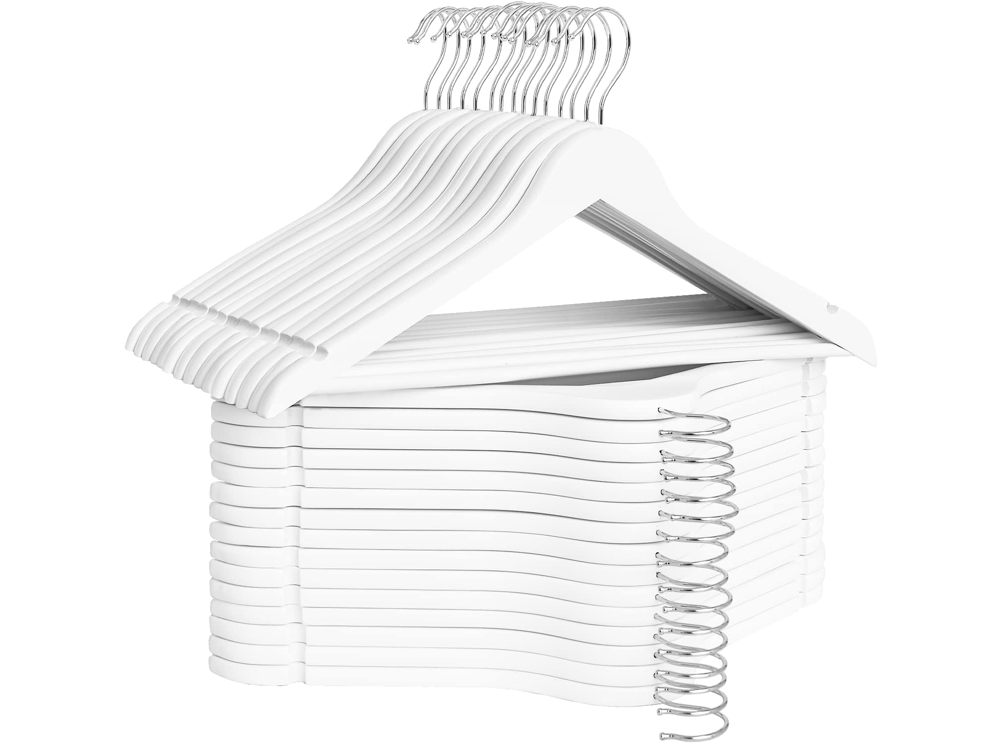 Photo 1 of StorageWorks White Wooden Hangers, 30 Pack Wood Hanger for Closet, Coat Hangers for Coats, Shirts, Pants, Bridesmaid Suits, Wedding Dress