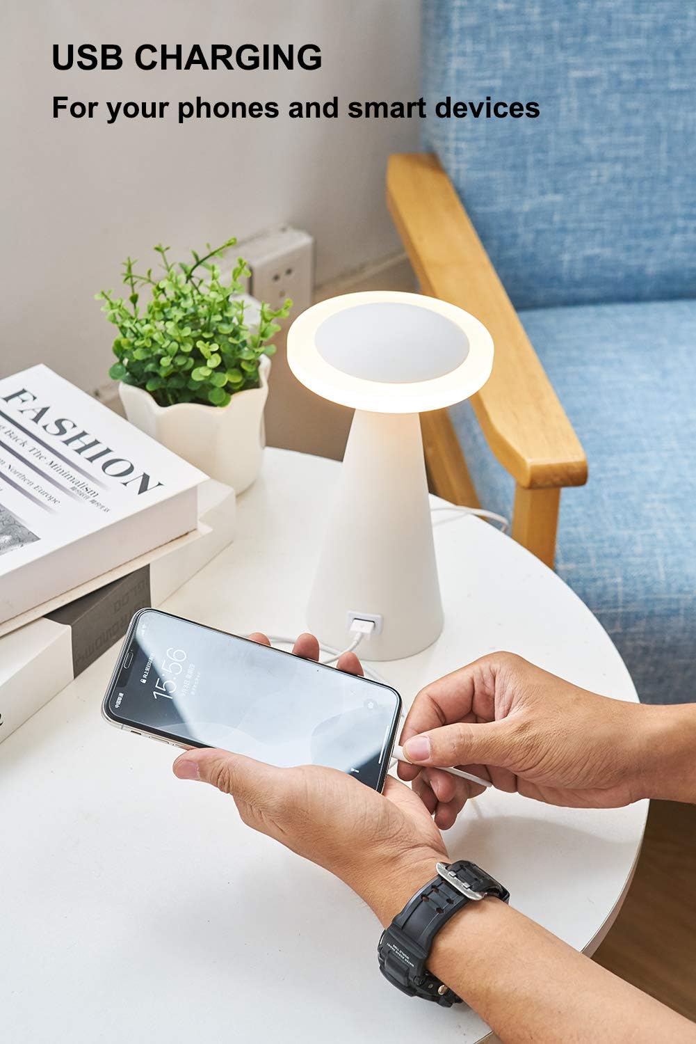 Masivel Table Lamp Touch Control Dimmable Bedside Lamp with USB Charging Port Black Nightstand Lamp - - 