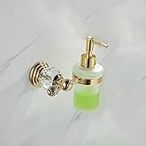 WOLIBEER Crystal Soap Dispenser Wall Mounted, Polished Gold Liquid Soap Holder Bathroom 8.5 OZ Glass Bottle with Pump Stainless Steel
