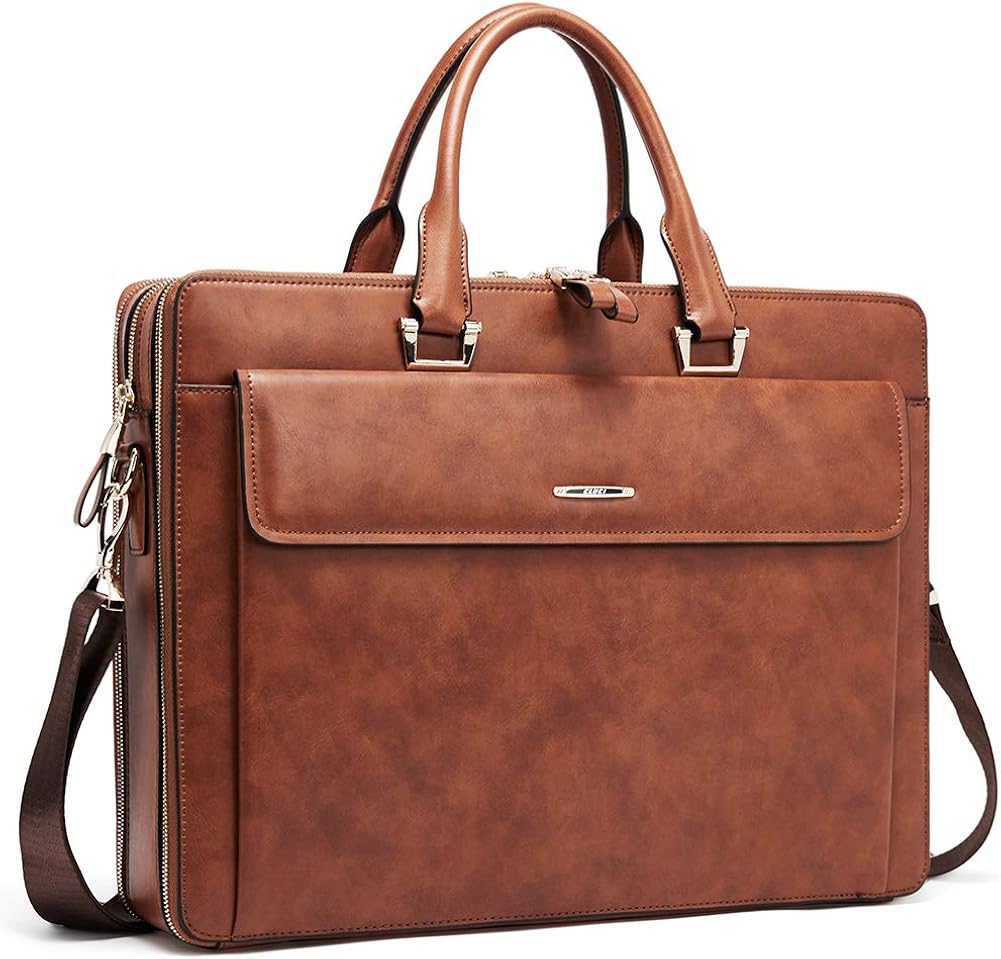 CLUCI Women Oil Wax Leather Briefcases Slim Large Business 15.6" Laptop