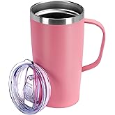 MEBRUDY 19oz Insulated Coffee Mug Tumbler with Lid, Leak Proof Double Wall Vacuum Travel Coffee Mug with Handle, Dark Pink