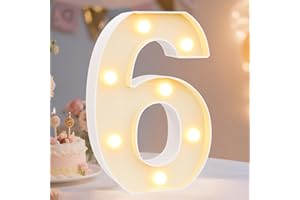 Pooqla Decorative LED Light Up Number Letters, White Plastic Marquee Lights Sign Party Wedding Decor, Battery Operated (6)