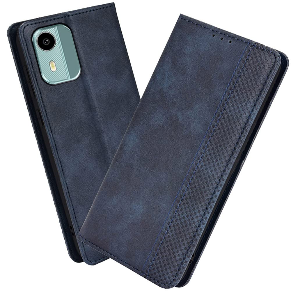 XINNI Protective Phone Case for Nokia C12, PU/TPU Vintage Flip Leather Shockproof Cover Magnetic Book Style Wallet, Blue — image 1