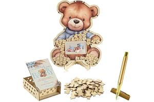 Adzt's Baby Shower Frame Guest Book Alternatives 63 Pcs Set,Baby Shower Guestbook with Photo Frame Baby Frame Keepsake,60 Wood Slices Guest Book for Birthday Bear