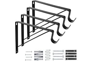 ABuff 4 Pack Heavy Duty Closet Shelf with Rod Brackets, 11 X 10.2 Inch Black Closet Rod Brackets Holder Wall Mounted Shelf and Rod Support Brackets, with Screws, 250 Load Capacity (Lb.)