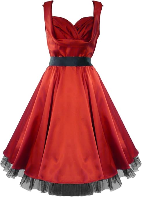 50's Satin Evening Cocktail Party Dress Red - XXL = 14 (US), 18 (UK) at Amazon Womenâs Clothing 