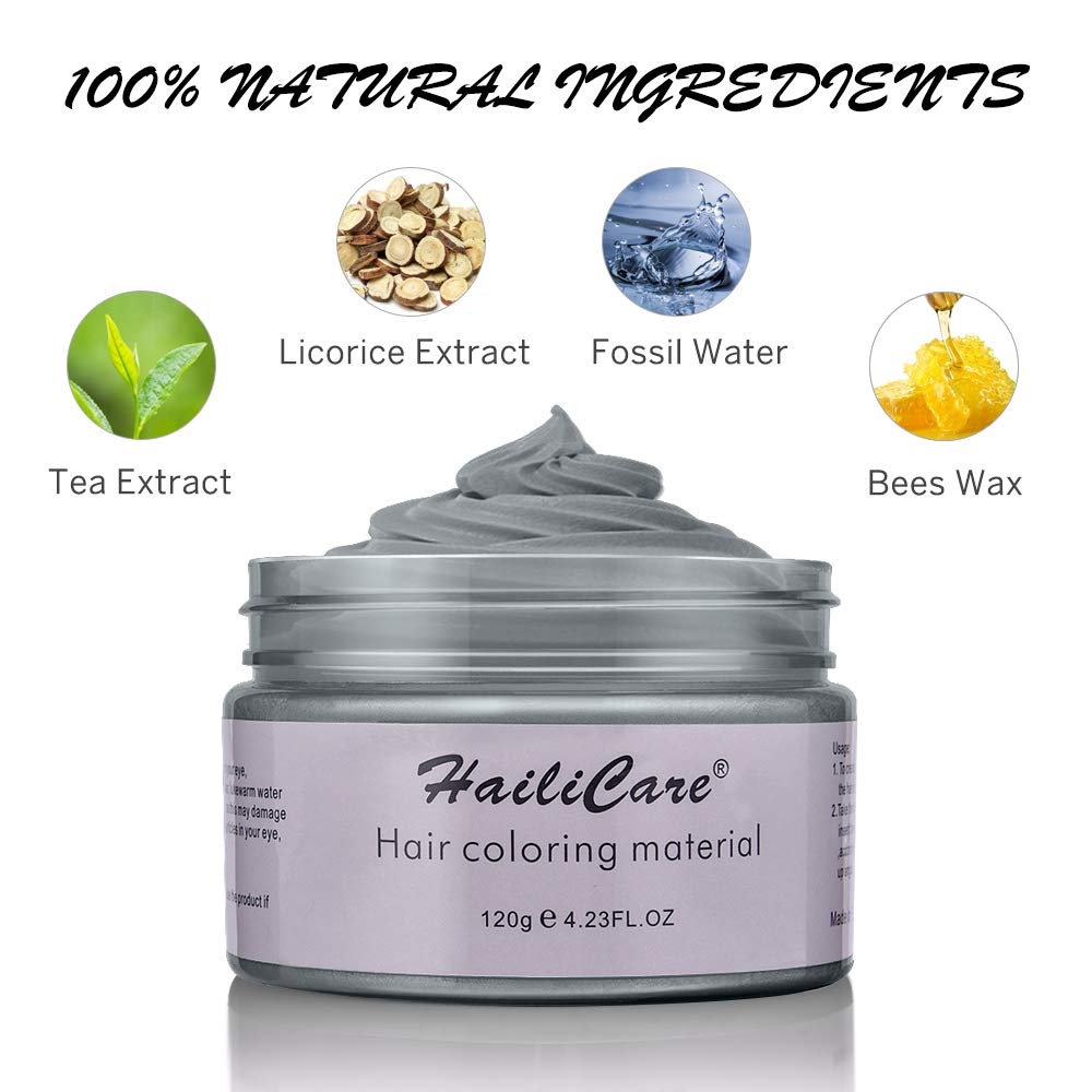 Silver Gray Temporary Hair Dye Wax 4.23 oz, HailiCare Instant Colored Hair Color Wax, Natural Hair Pomades Hairstyle Cream Coloring Clay for Men and Women Party, Festival, Cosplay & Halloween: Beauty