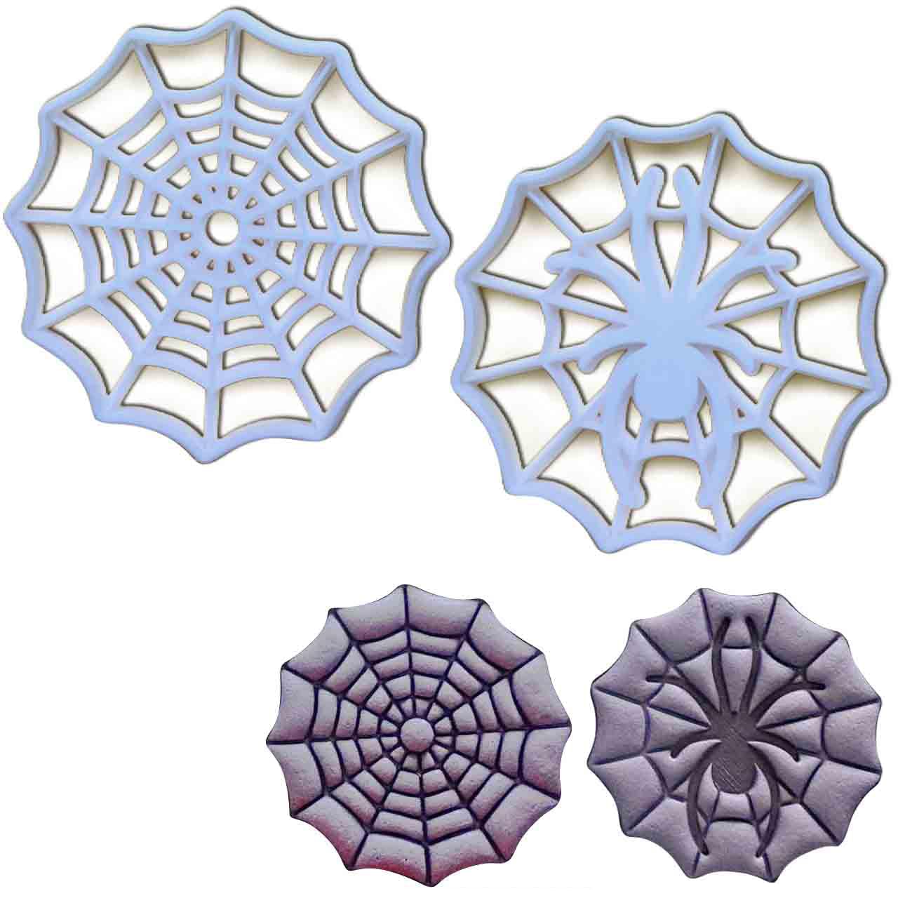 BAKERLOGY Set of 2 Spider Web Themed Cookie Cutters (Designs: Web and Web with Spider) - Detailed Biscuit Cutter Design for Baking and Crafts, Ideal on Fondant, Dough, Clay