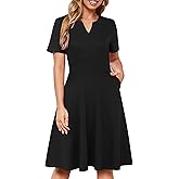 Sureple Semi Formal Dresses for Women Wedding Guest Summer V Neck Short Sleeve Fit and Flare Knee Length Dress with Pockets