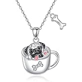 YAFEINI Pug Necklace 925 Sterling Silver Dog Pendant Necklace Pug Jewelry Gifts for Women Dog Loves