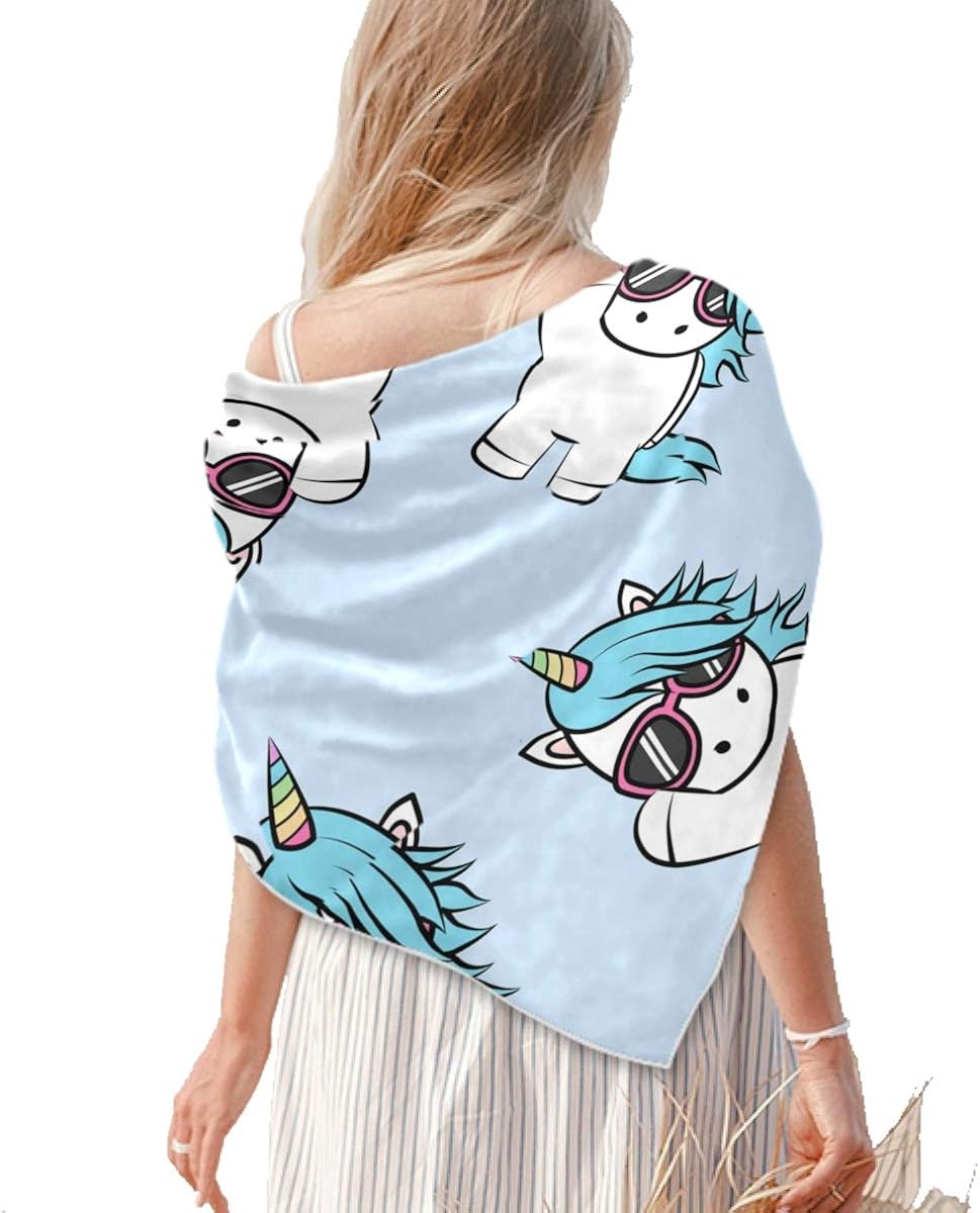 Womens Large Cute Unicorn Cartoon Pattern Square Scarf Shawl