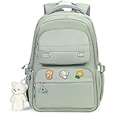 HuiLeo Cute Aesthetic School Backpack for Teens Girls Boys Women, College Laptop Bookbag for High Middle School Student (Green)