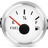 HEETHYCOOL 0-90 Ohm Fuel Gauge 2" Marine Boat Fuel Level with White Bezel | Gauge with Red LED Light, for Auto Car Truck RV Vehicle, IP67 Waterproof Gas Tank Meter