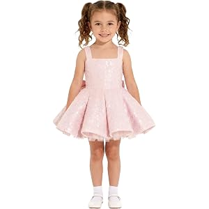 Cswdocy Toddler Girls Sequin Tutu Dress Kids Square Neck Formal Party Gown | Glitter Sparkly Sequins, Full-body shimmering lu