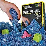 NATIONAL GEOGRAPHIC Sparkling Play Sand - 2 LBS of Shimmering Sand with Castle Molds and Tray (Blue) - A Kinetic Sensory Activity