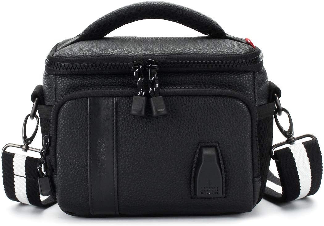 MCHENG Shock Resistant Camera Bag with Convenient USB Charging Port Crossbody Digital Camera Case for Canon EOS 77D / Nikon D5600 COOLPIX B700 / Panasonic LUMIX G9 / Olympus OM-D E-M1 Mark II, Black