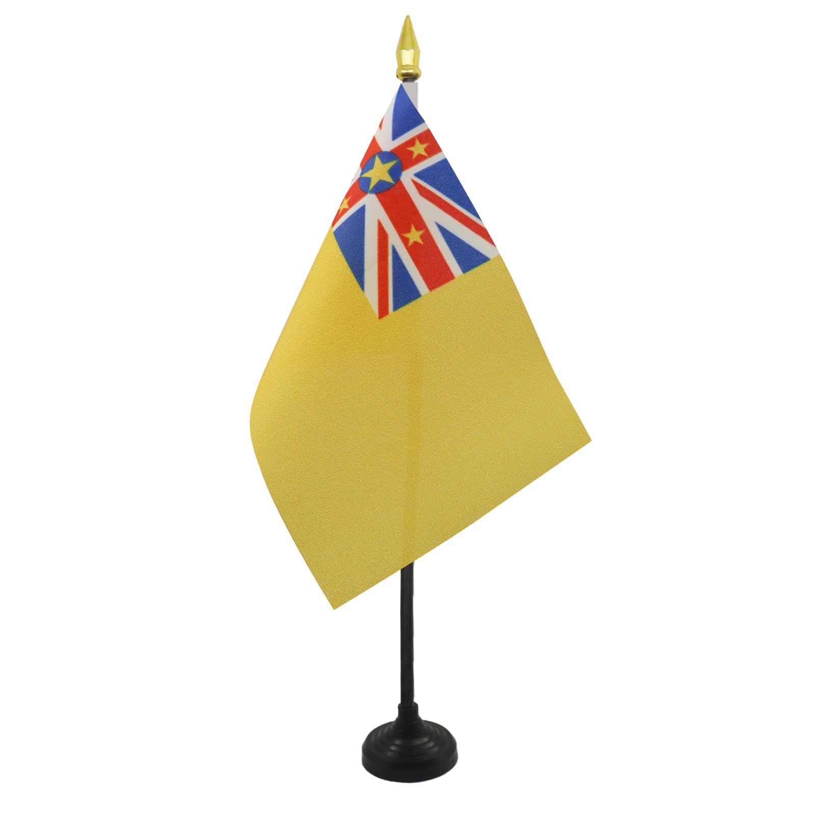 AZ FLAG - Niue Table Flag 4'' x 6'' - Niuean Mini Desk Flag 100% Polyester 15 x 10 cm - Office Mini Banner with 10'' Pole - Golden Spear